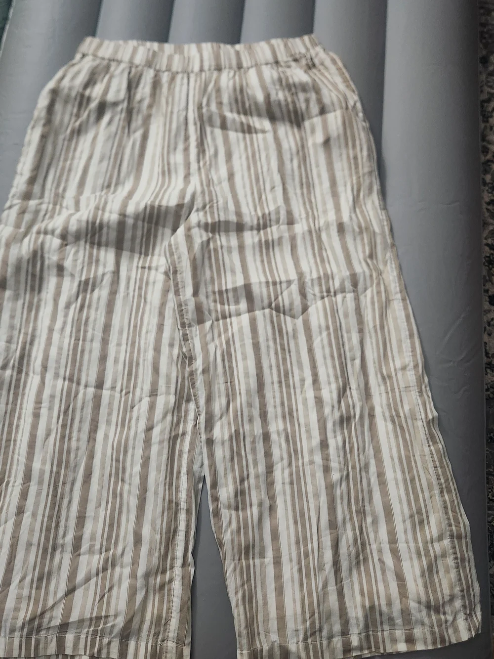 Coastal Striped Wide Leg Pants Light Beige 100% Cotton Plus Size 02X